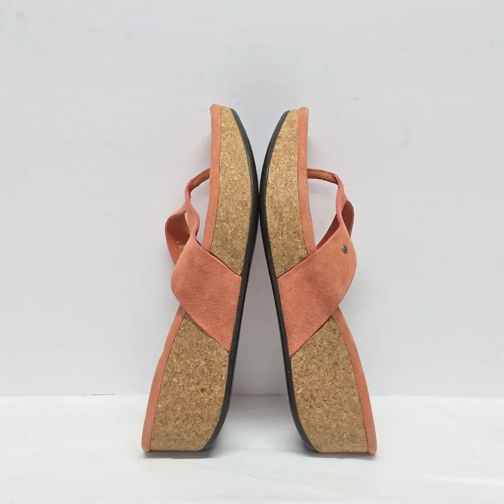 UGG Brook Cork Wedge Coral Orange Suede Thong Sandals Women's 7 Y2K Boho - Picture 6 of 11